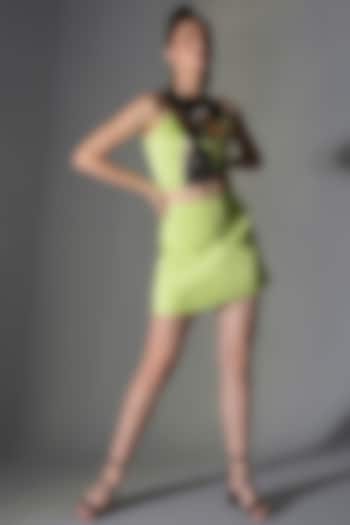 Neon Green Polyester Mini Skirt by Jan & April