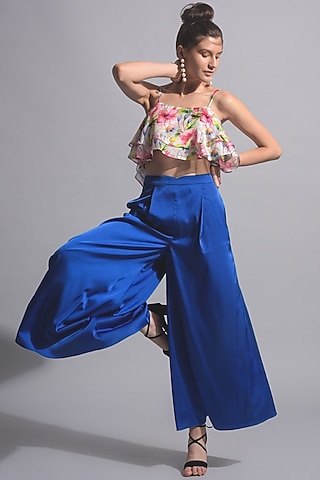 Blue Flared Trousers by Jan & April