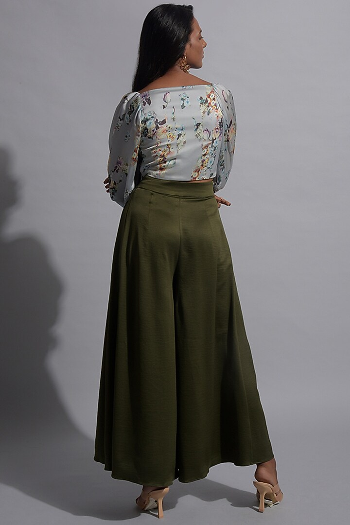 Olive Green Flared Trousers by Jan & April at Pernia's Pop Up Shop