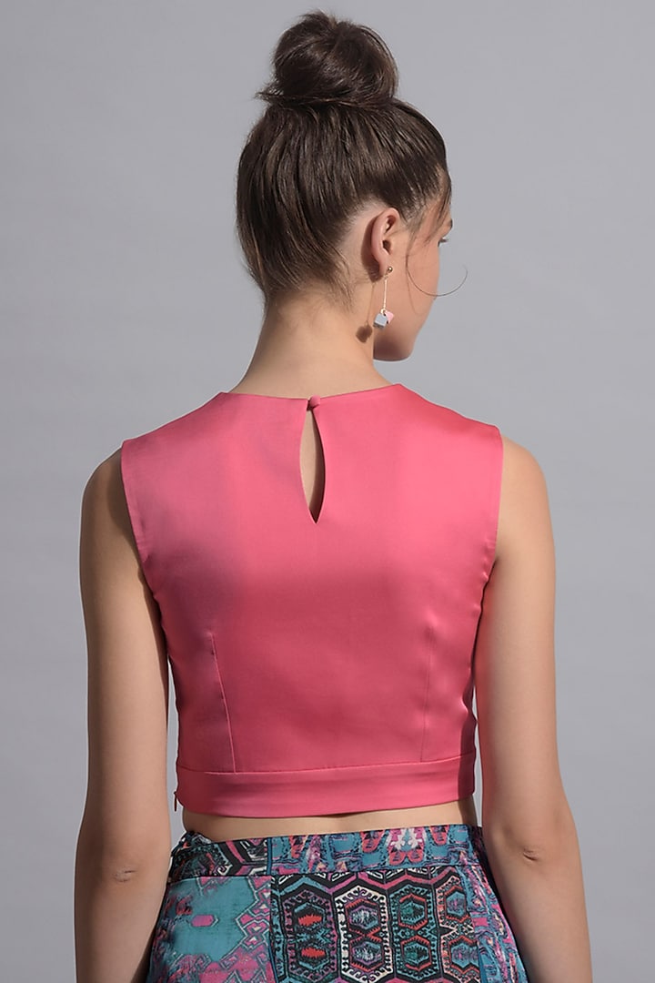 Coral Pink Polyester Crop Top by Jan & April at Pernia's Pop Up Shop