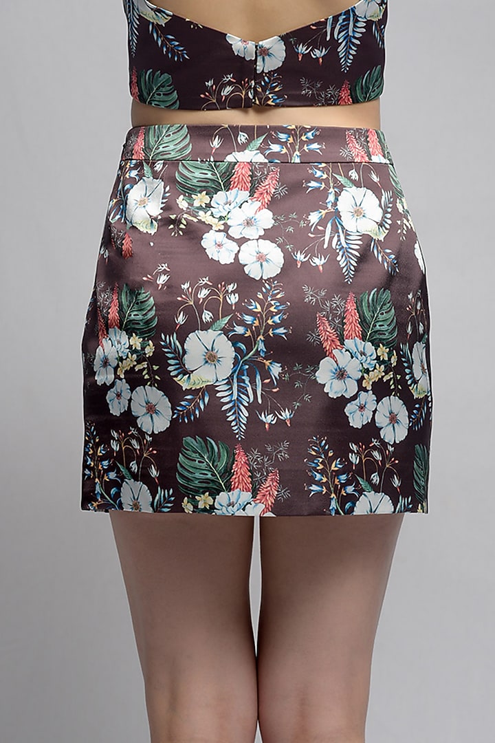 Brown Printed Mini Skirt by Jan & April at Pernia's Pop Up Shop