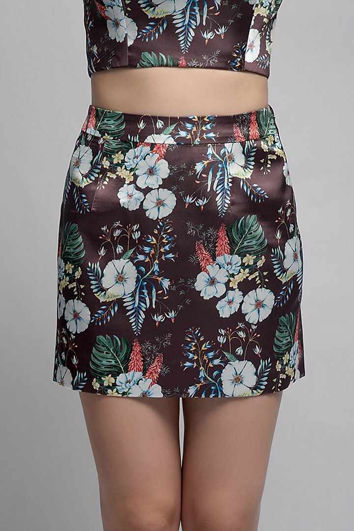 Brown Printed Mini Skirt by Jan & April at Pernia's Pop Up Shop