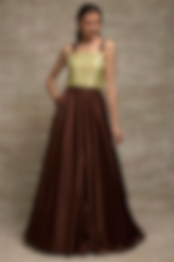 Brown  Silk Kimkhab Ball Gown by Jan & April at Pernia's Pop Up Shop