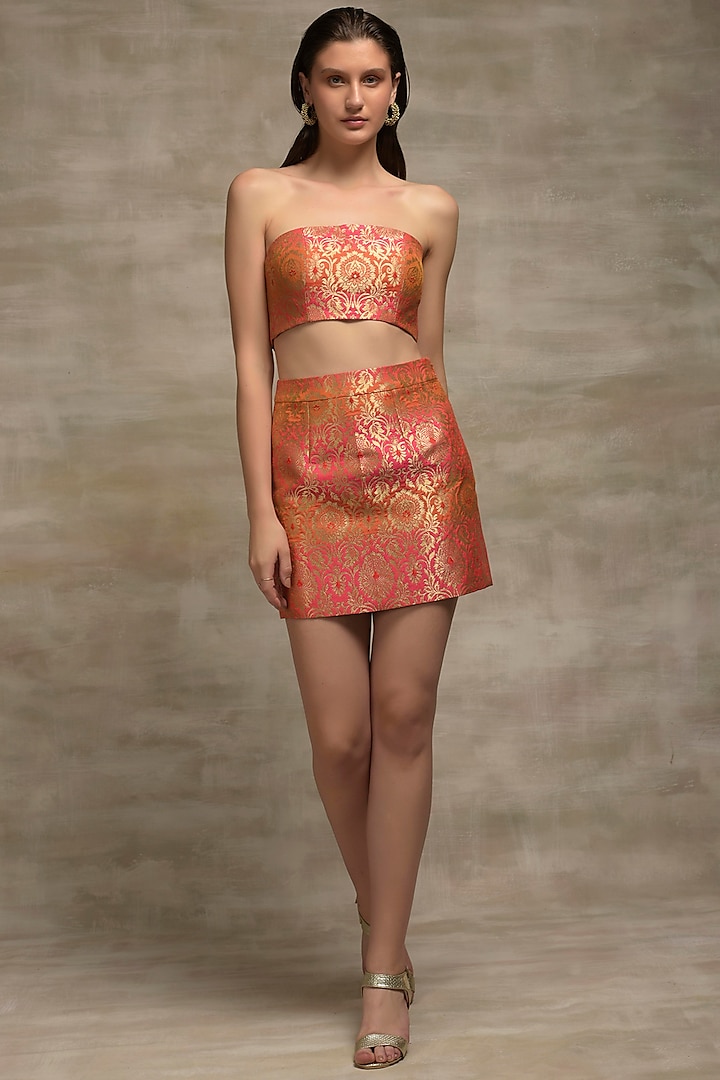 Tangerine Silk Poly Blend Mini Skirt by Jan & April