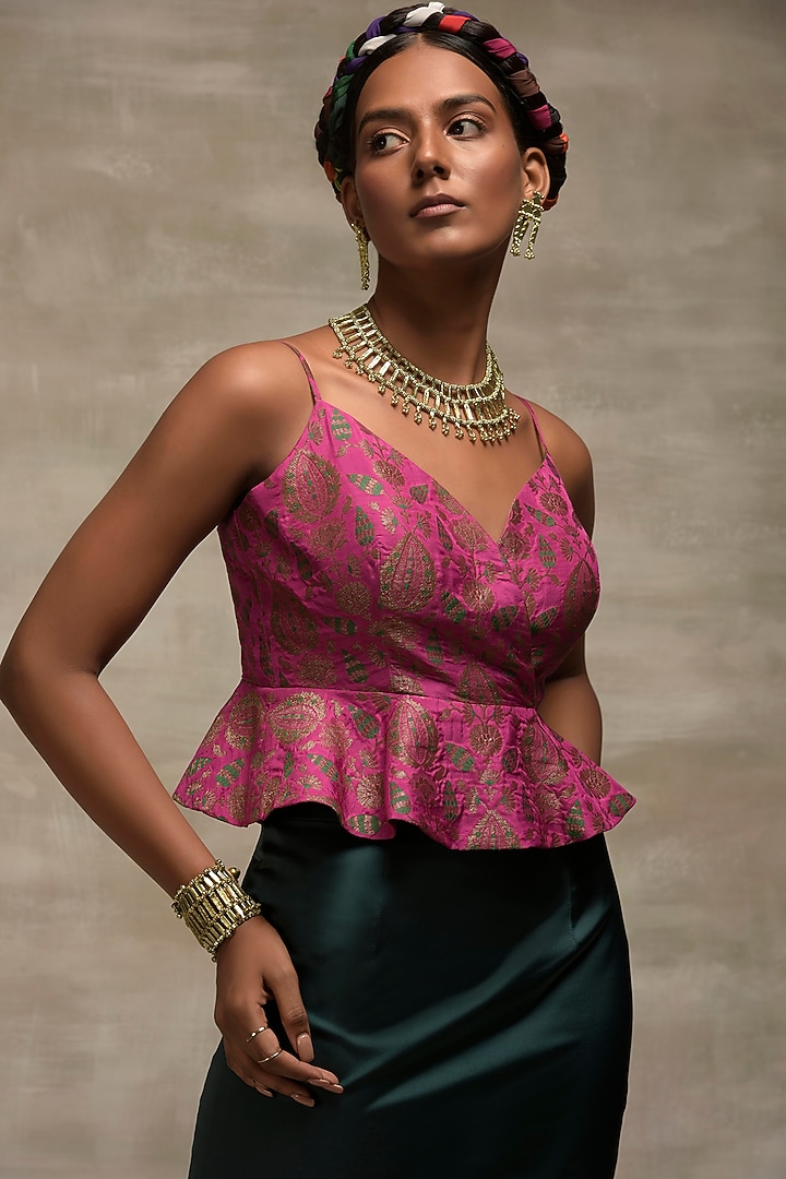 Dull Magenta Brocade Floral Top by Jan & April at Pernia's Pop Up Shop