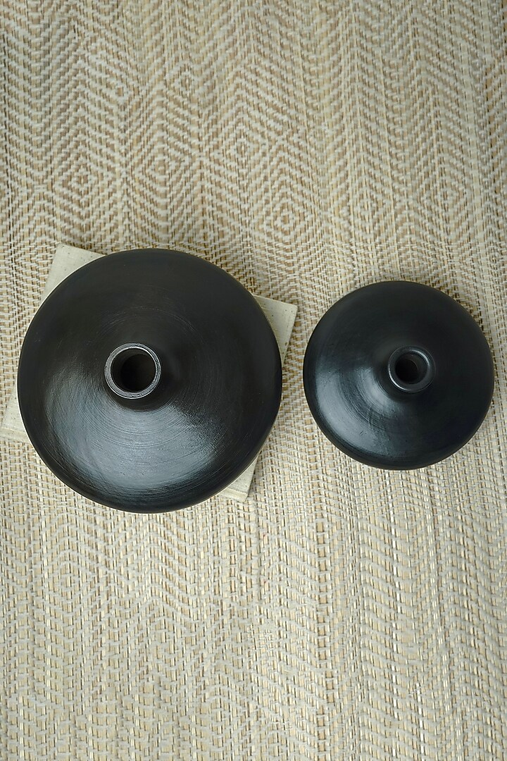 Black Blackened Terracotta Vase (Set of 2) by Jin and Company at Pernia's Pop Up Shop