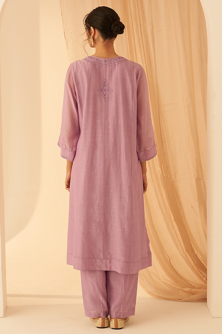 Lilac Chanderi Zardosi Hand Work Kurta Set by JANKI INDIA at Pernia's Pop Up Shop