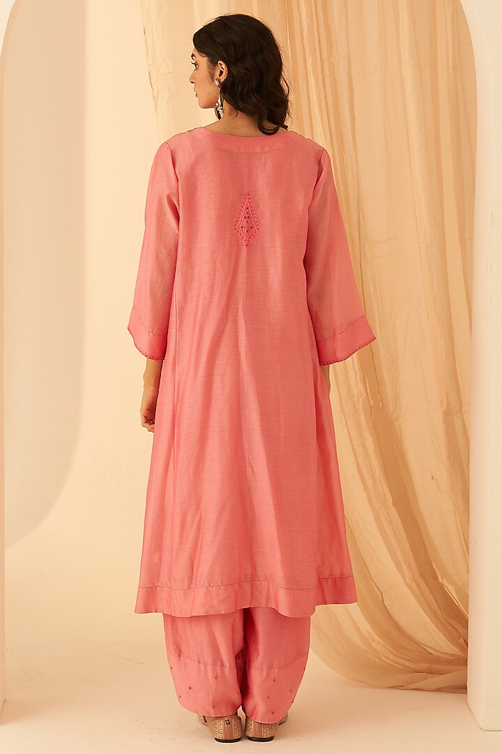 Pink Chanderi Zardosi Hand Embroidered Kurta Set by JANKI INDIA at Pernia's Pop Up Shop