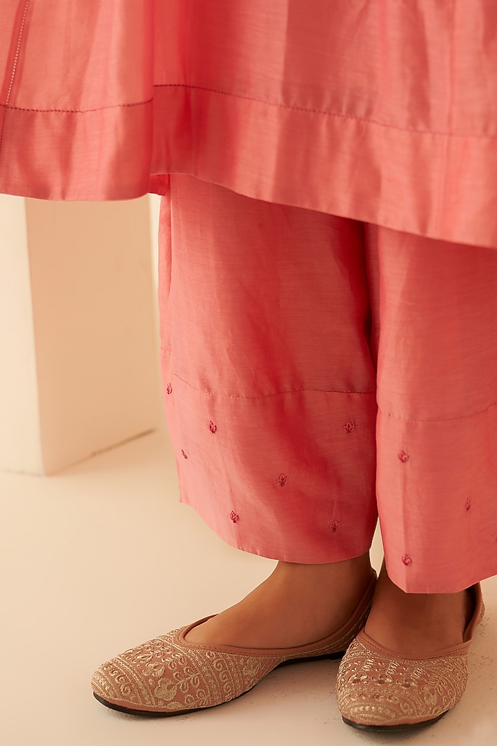 Pink Chanderi Zardosi Hand Embroidered Kurta Set by JANKI INDIA at Pernia's Pop Up Shop