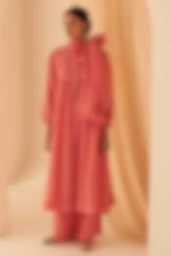Pink Chanderi Embroidered Kurta Set by JANKI INDIA at Pernia's Pop Up Shop