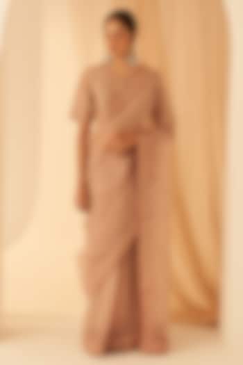 Rose Gold Organza Hand Embroidered Wedding Saree Set by JANKI INDIA at Pernia's Pop Up Shop