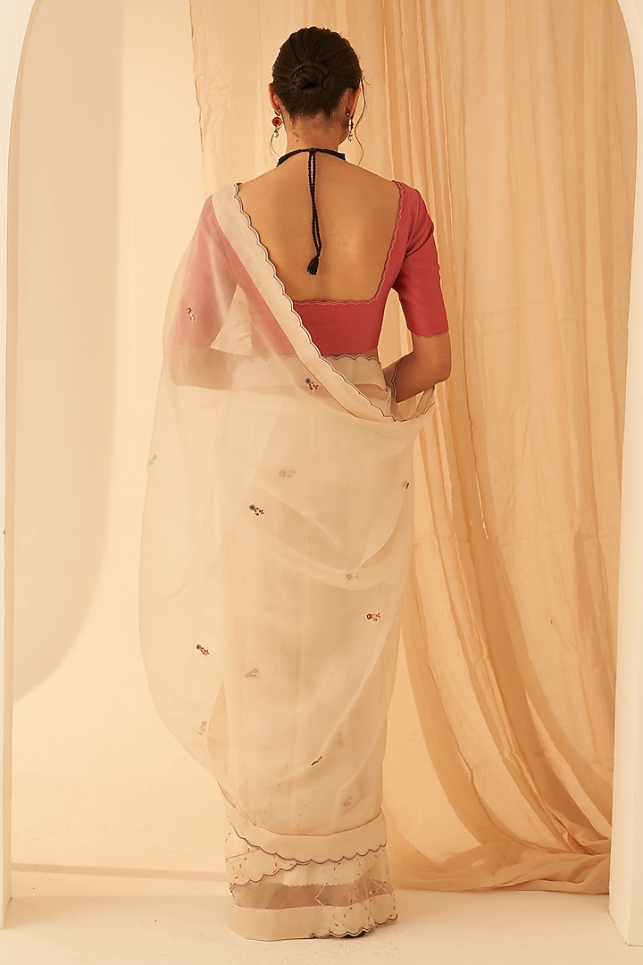 Ivory Organza Resham Jaal Embroidered Wedding Saree Set by JANKI INDIA at Pernia's Pop Up Shop