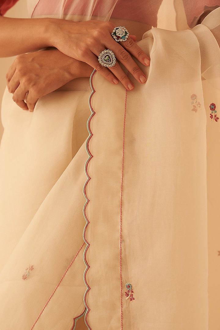 Ivory Organza Resham Jaal Embroidered Wedding Saree Set by JANKI INDIA at Pernia's Pop Up Shop