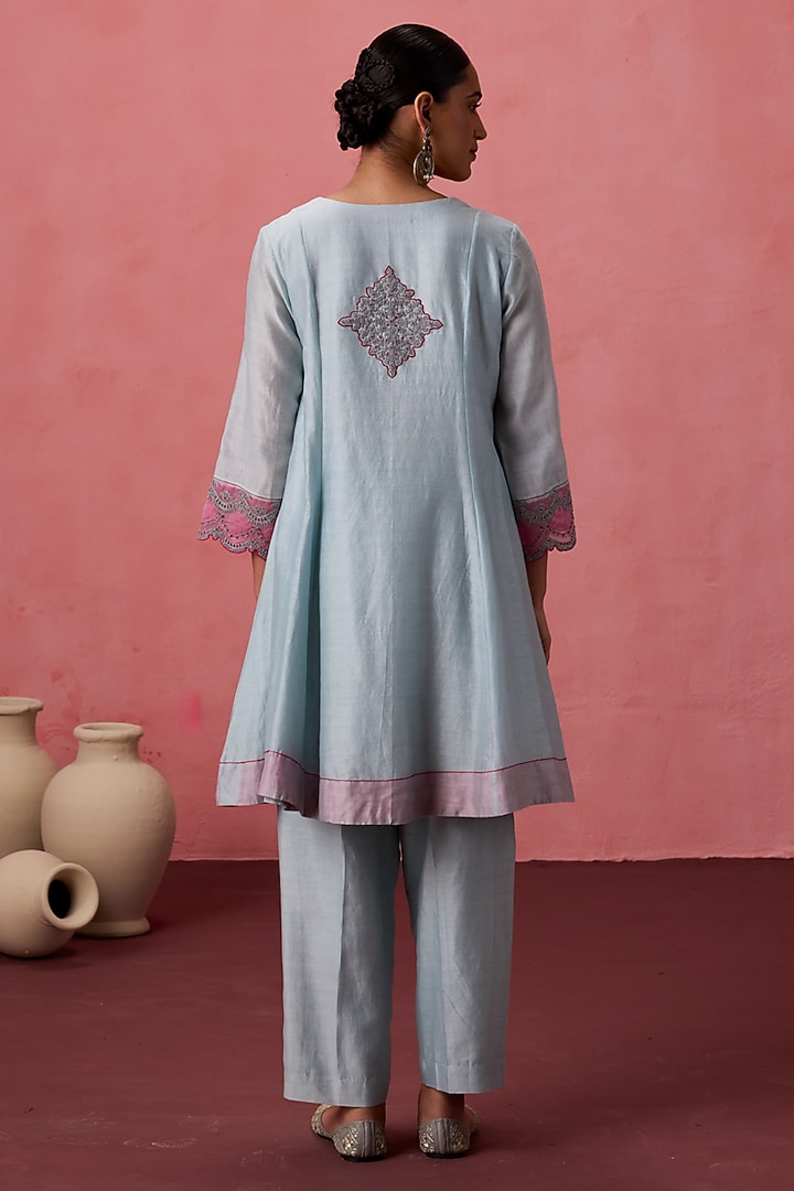 Sky Blue Chanderi Resham Embroidered Kurta Set by JANKI INDIA at Pernia's Pop Up Shop