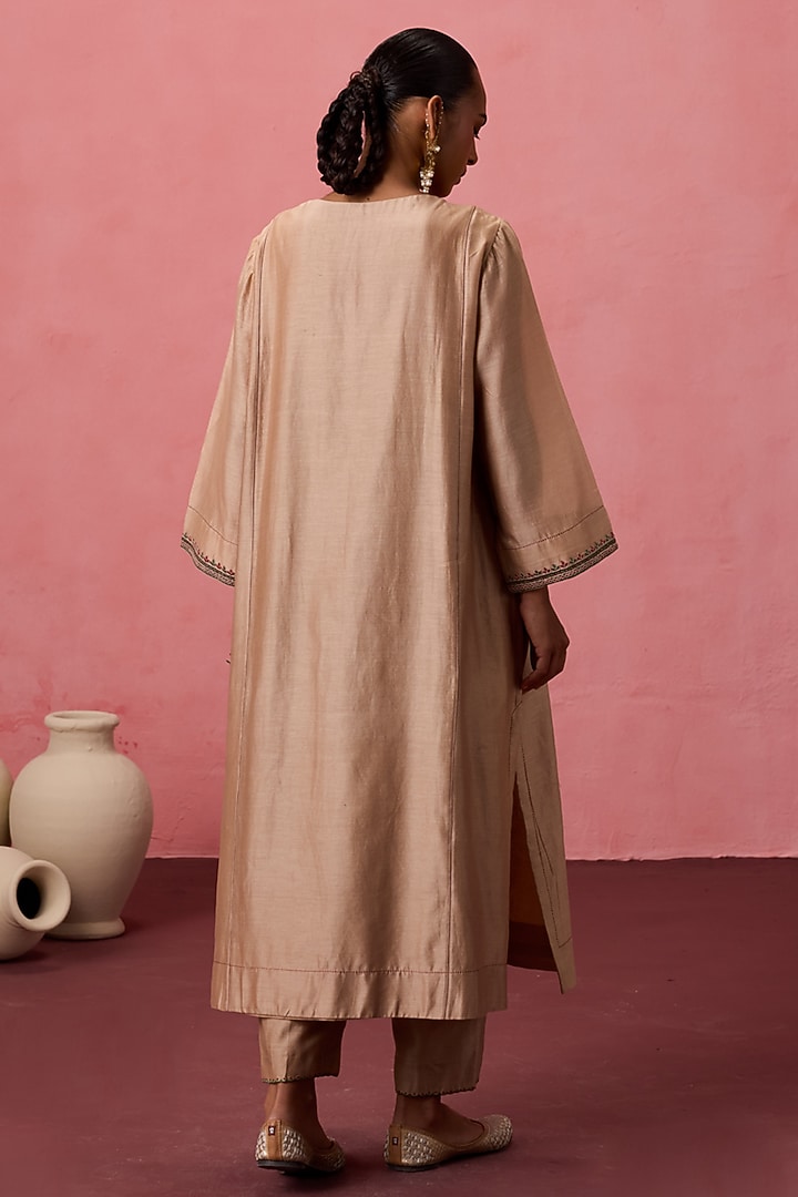 Champagne Chanderi Dori Embroidered Kurta Set by JANKI INDIA at Pernia's Pop Up Shop