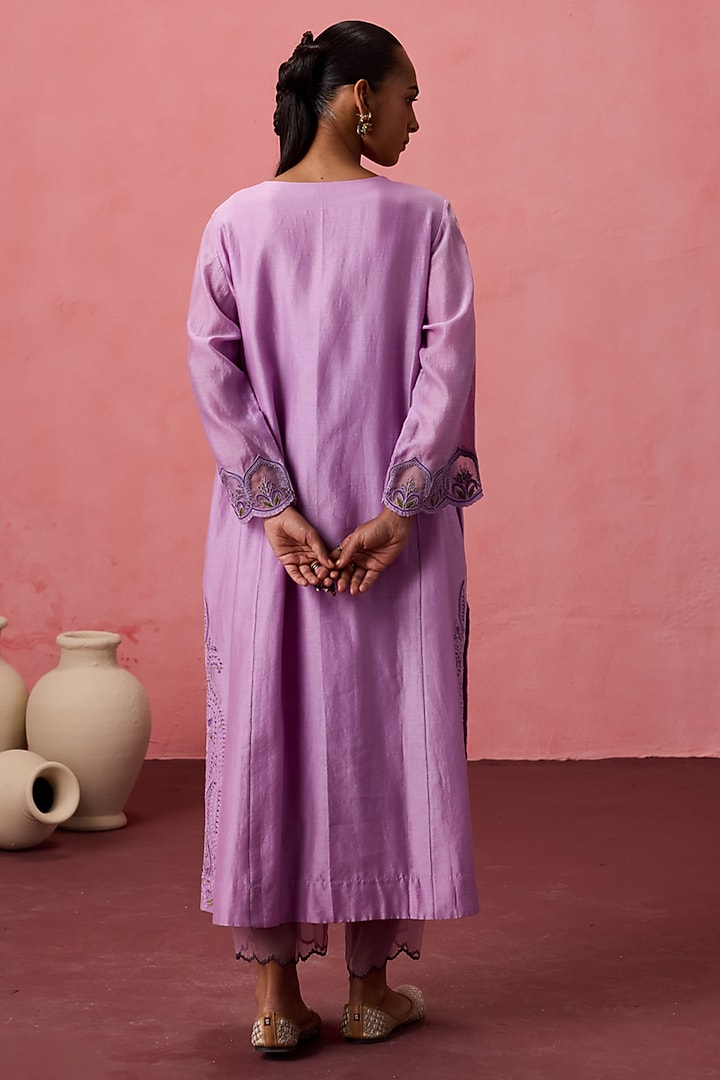 Lilac Chanderi Dori Embroidered Kurta Set by JANKI INDIA at Pernia's Pop Up Shop