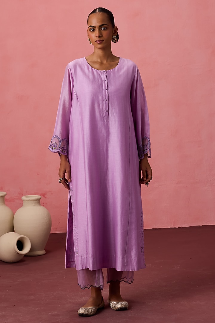Lilac Chanderi Dori Embroidered Kurta Set by JANKI INDIA at Pernia's Pop Up Shop