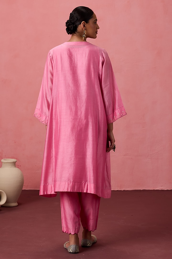 Pink Chanderi Dori Embroidered Kurta Set by JANKI INDIA at Pernia's Pop Up Shop
