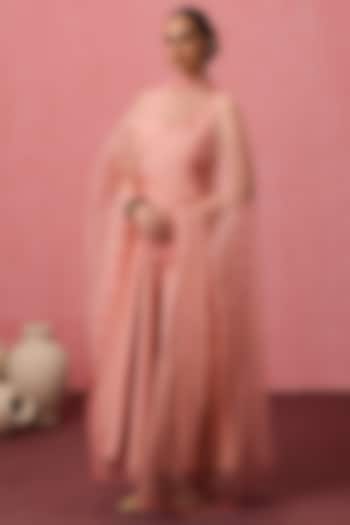 Peach Cotton Silk Dori Embroidered Party Wear Anarkali Set by JANKI INDIA at Pernia's Pop Up Shop