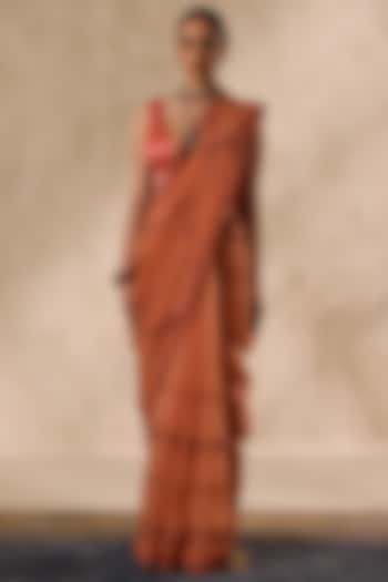 Peach Organza Embroidered Wedding Saree Set by JANKI INDIA at Pernia's Pop Up Shop