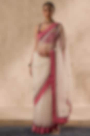 Ivory Organza Boota Embroidered Party Wear Saree Set by JANKI INDIA at Pernia's Pop Up Shop