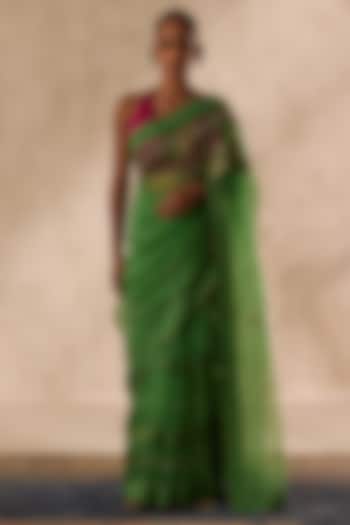 Green Organza Embroidered Wedding Saree Set by JANKI INDIA at Pernia's Pop Up Shop