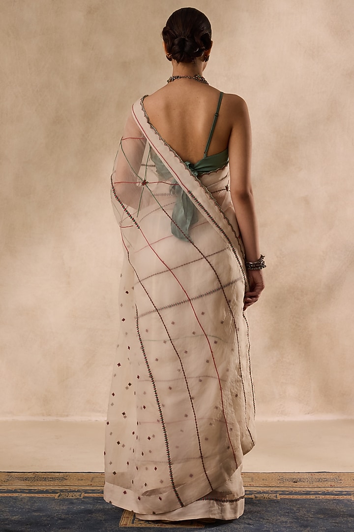 Ivory Organza Resham Embroidered Wedding Saree Set by JANKI INDIA at Pernia's Pop Up Shop
