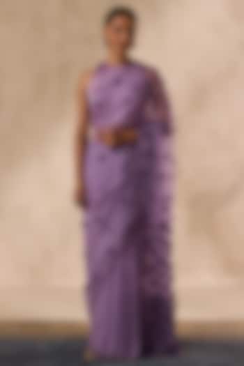 Lilac Organza Beads Embellished Wedding Saree Set by JANKI INDIA at Pernia's Pop Up Shop