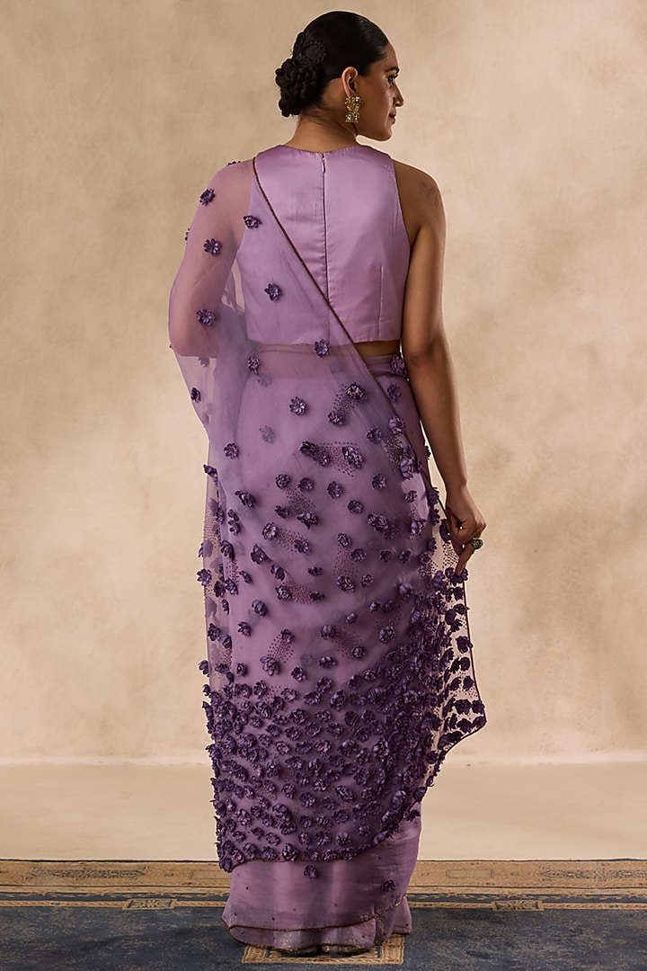 Lilac Organza Beads Embellished Wedding Saree Set by JANKI INDIA at Pernia's Pop Up Shop