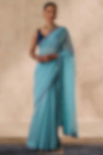 Sky Chanderi Embroidered Party Wear Saree Set by JANKI INDIA at Pernia's Pop Up Shop
