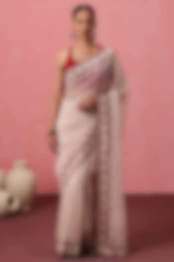 Pristine White Organza Jaal Embroidered Party Wear Saree Set by JANKI INDIA at Pernia's Pop Up Shop