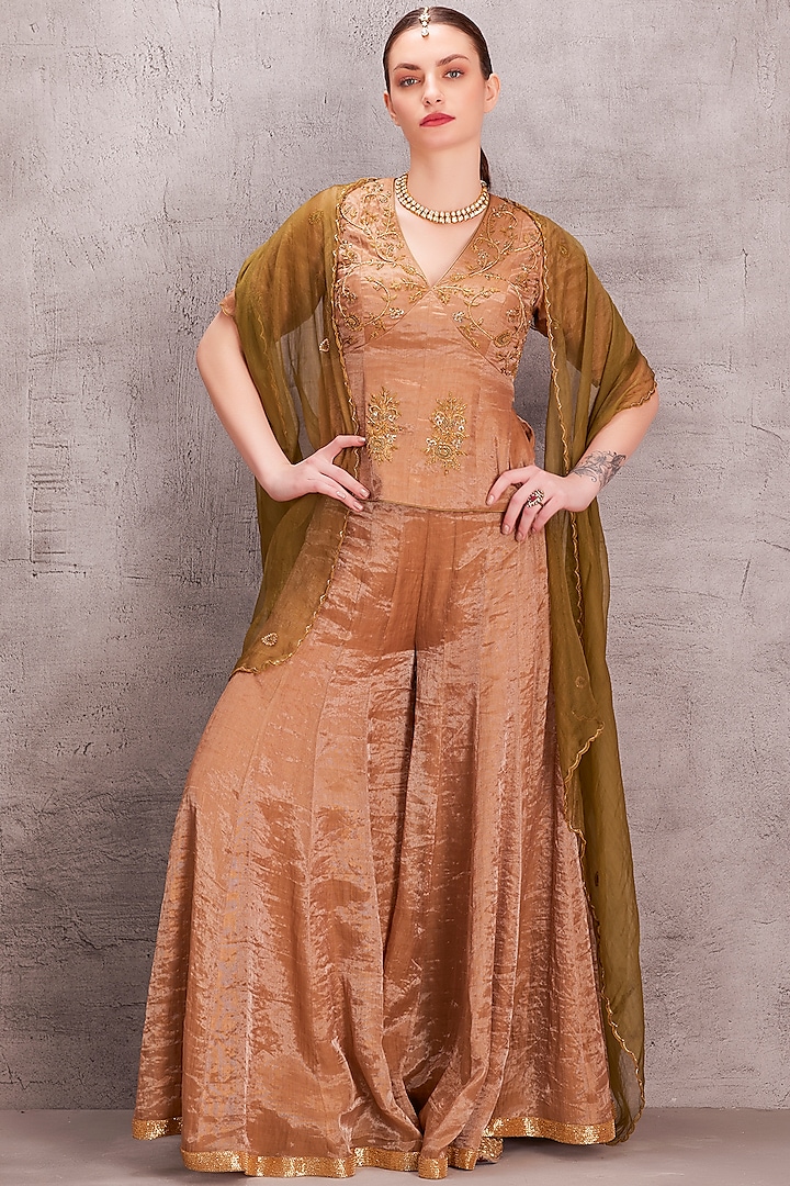 Antique Gold Tissue Silk Kalidar Sharara Set by JANKI INDIA at Pernia's Pop Up Shop