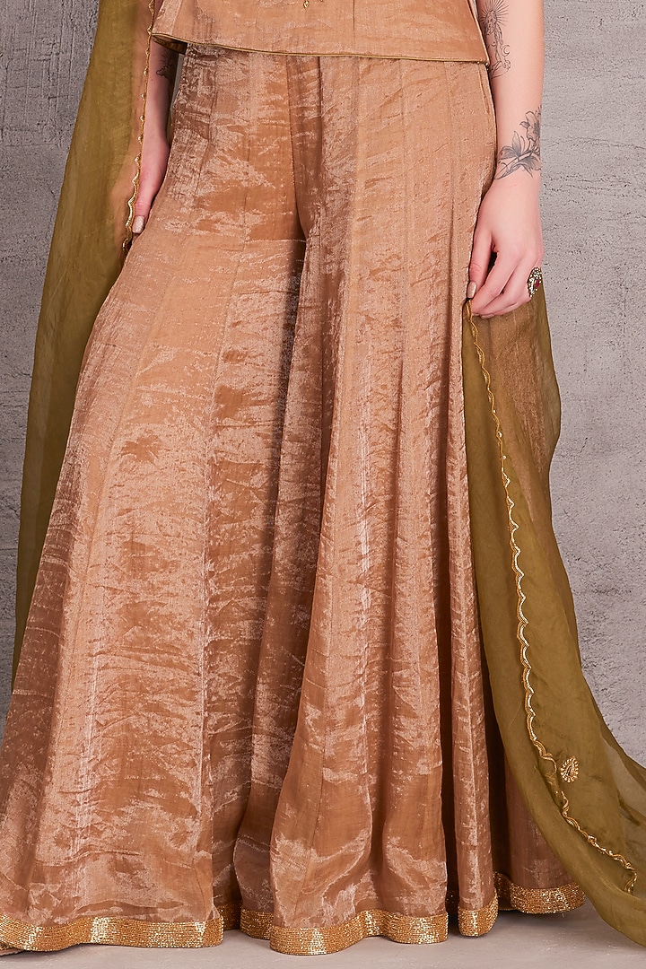 Antique Gold Tissue Silk Kalidar Wedding Sharara Set by JANKI INDIA at Pernia's Pop Up Shop