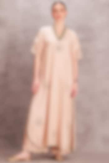 Beige Pure Silk Thread Work Kaftan Set by JANKI INDIA at Pernia's Pop Up Shop