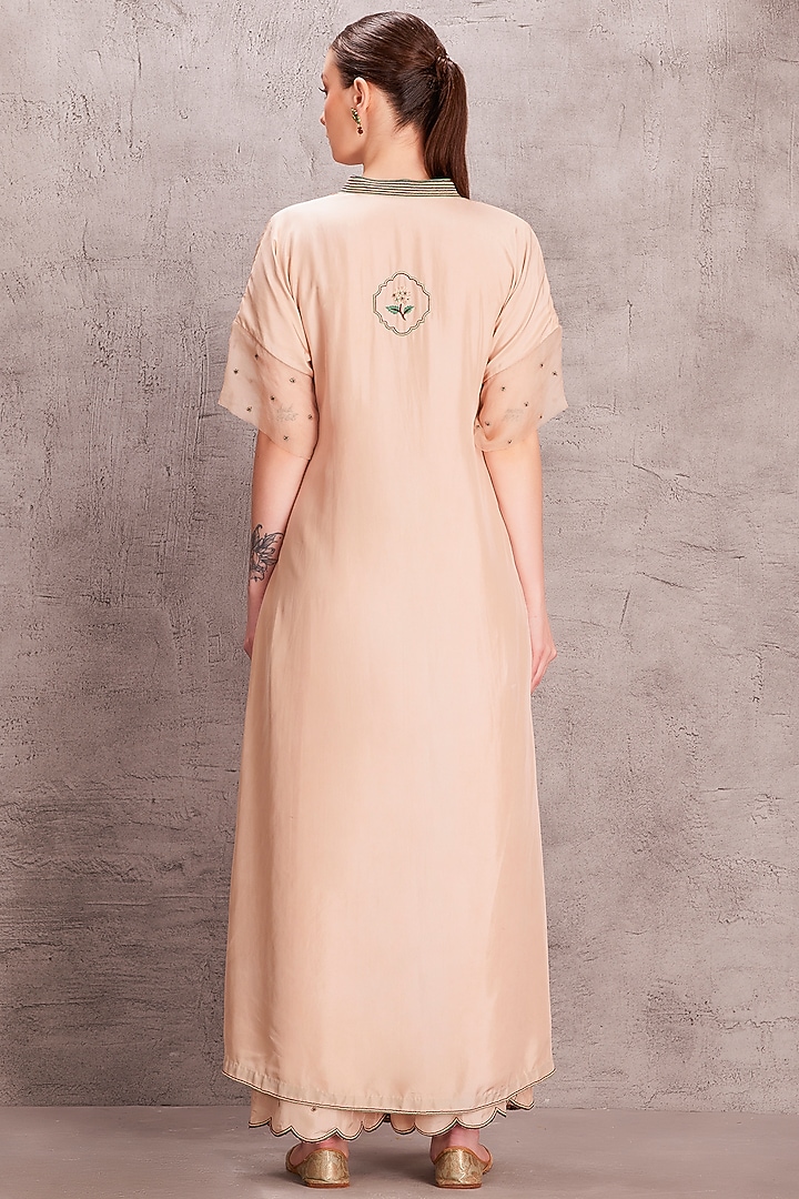 Beige Pure Silk Thread Work Kaftan Set by JANKI INDIA at Pernia's Pop Up Shop