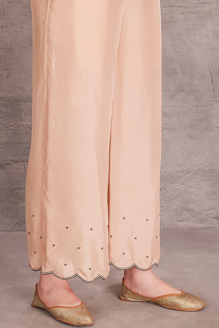 Beige Pure Silk Thread Work Kaftan Set by JANKI INDIA at Pernia's Pop Up Shop