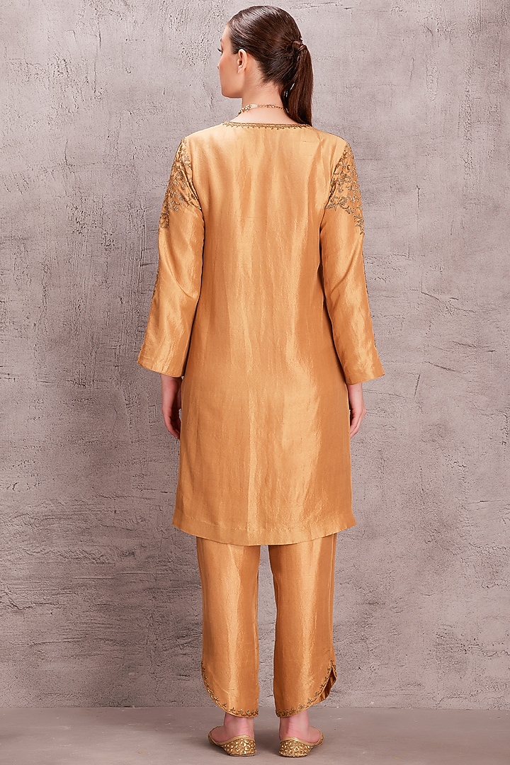 Gold Silk Hand Embellished Kurta Set by JANKI INDIA at Pernia's Pop Up Shop