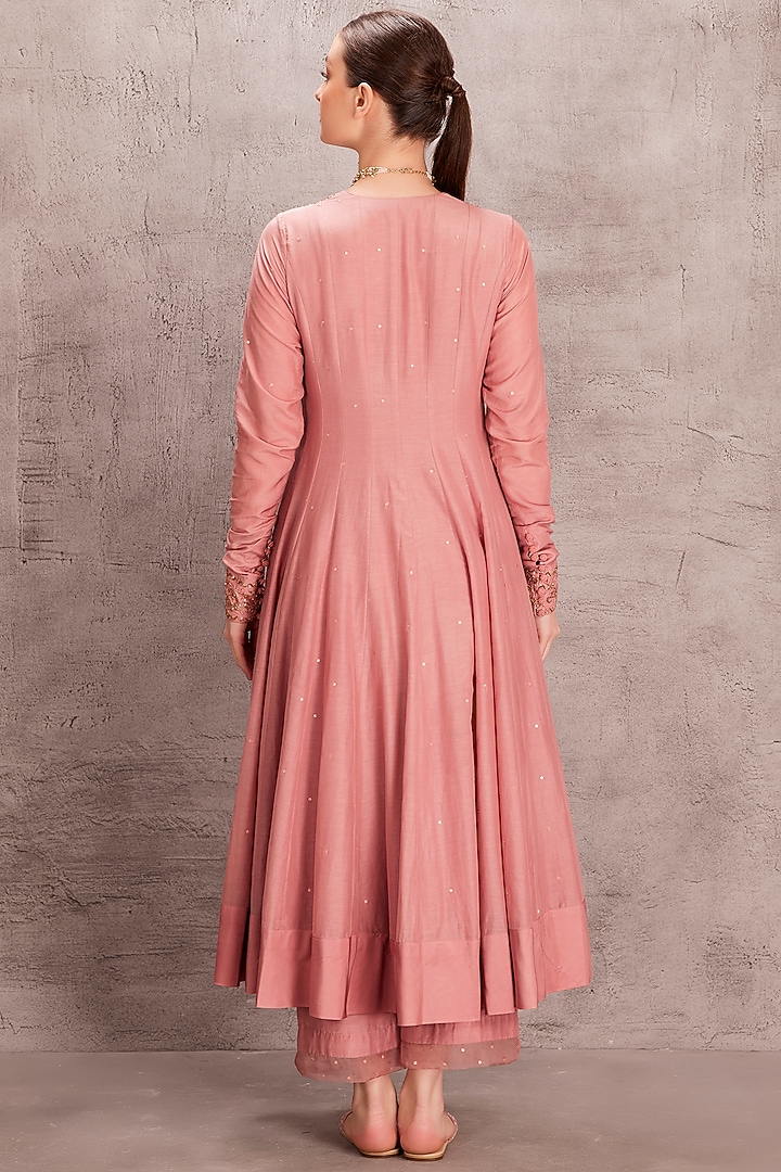Baby Pink Cotton Silk Dabka & Sequins Embellished Wedding Anarkali Set by JANKI INDIA at Pernia's Pop Up Shop