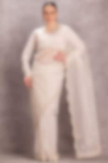 White Pure Silk & Organza Thread Work Wedding Saree Set by JANKI INDIA at Pernia's Pop Up Shop