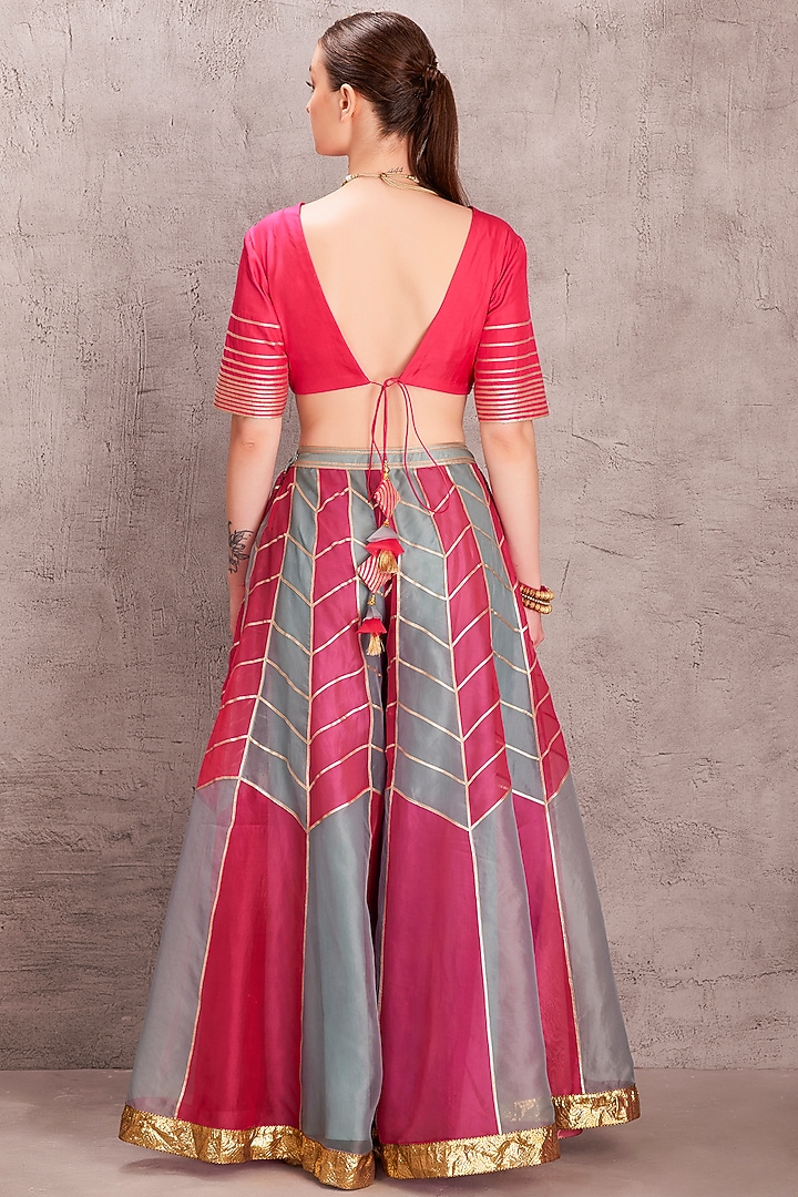 Ice Blue & Hot Pink Organza Gota Work Wedding Sharara Set by JANKI INDIA at Pernia's Pop Up Shop