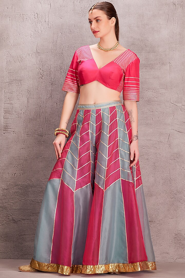 Ice Blue & Hot Pink Organza Gota Work Wedding Sharara Set by JANKI INDIA at Pernia's Pop Up Shop