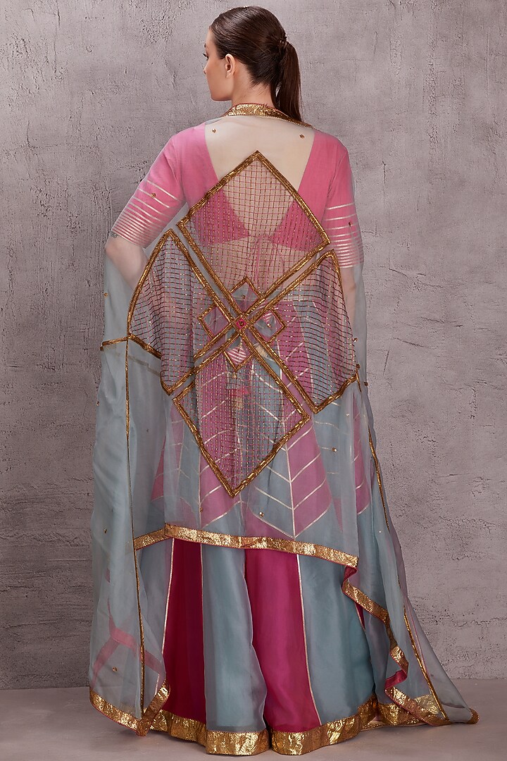 Ice Blue & Hot Pink Organza Gota Work Wedding Sharara Set by JANKI INDIA at Pernia's Pop Up Shop