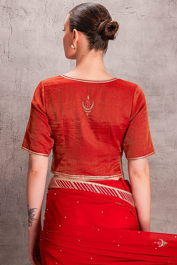 Orange Chiffon Mukaish & Resham Work Party Wear Saree Set by JANKI INDIA at Pernia's Pop Up Shop