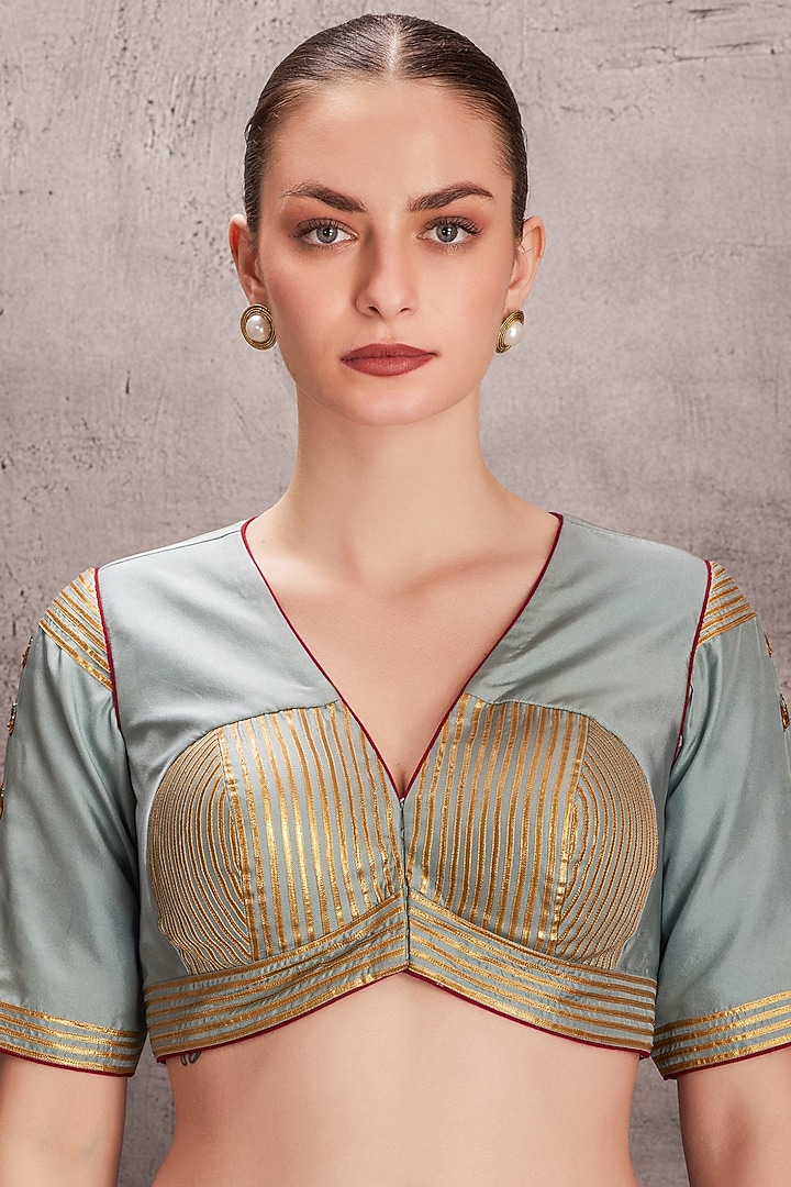 Sky Blue Organza & Pure Silk Hand Work Wedding Saree Set by JANKI INDIA at Pernia's Pop Up Shop