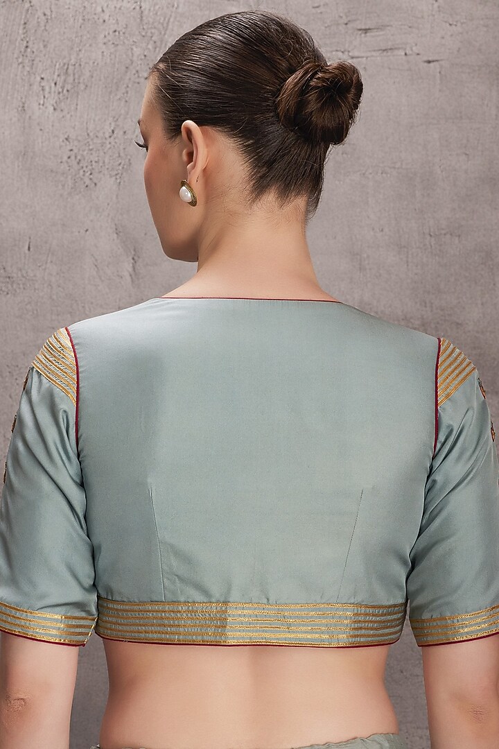Sky Blue Organza & Pure Silk Hand Work Wedding Saree Set by JANKI INDIA at Pernia's Pop Up Shop