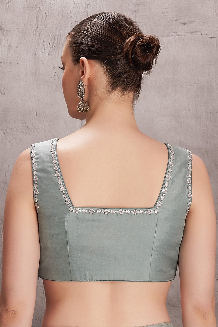 Sky Blue Pure Silk Mukaish Embellished Wedding Saree Set by JANKI INDIA at Pernia's Pop Up Shop