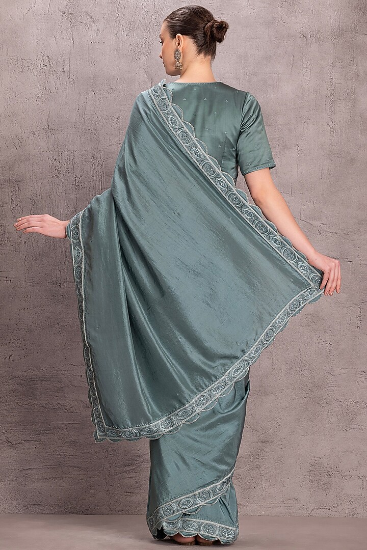 Sky Blue Pure Silk Sequins & Resham Work Party Wear Saree Set by JANKI INDIA at Pernia's Pop Up Shop