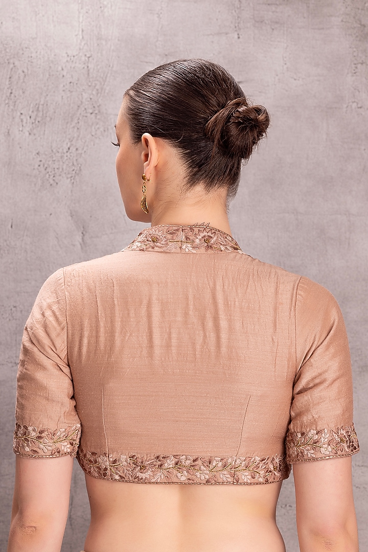 Light Brown Muga Silk Thread & Resham Embroidered Wedding Saree Set by JANKI INDIA at Pernia's Pop Up Shop
