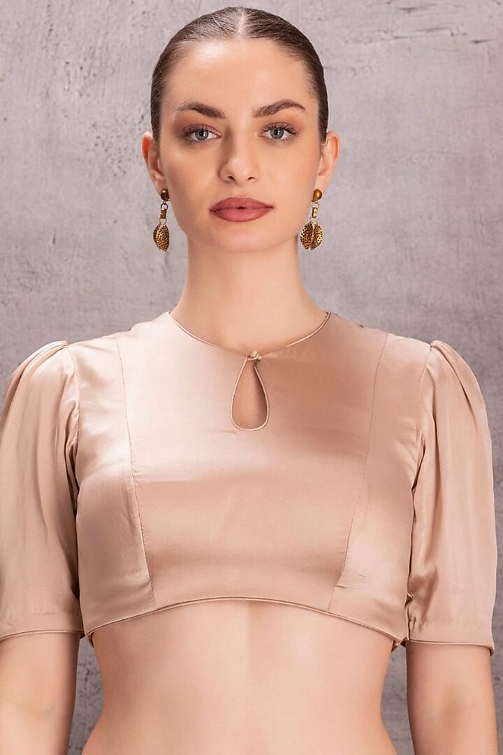 Rose Gold Organza Mukaish Embroidered Party Wear Saree Set by JANKI INDIA at Pernia's Pop Up Shop