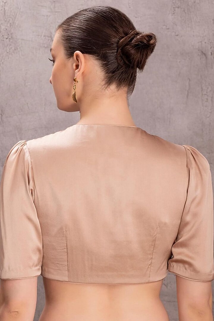 Rose Gold Organza Mukaish Embroidered Party Wear Saree Set by JANKI INDIA at Pernia's Pop Up Shop